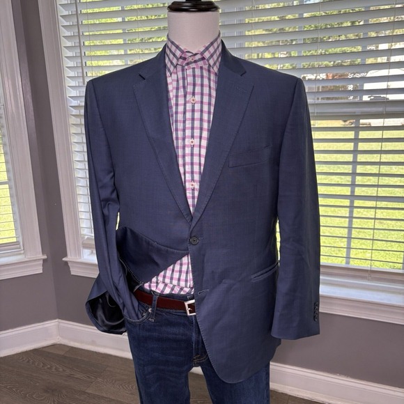 Peter Millar Mens Size 42S Blue Sport Coat Wool Two Button Blazer Jacket Suit - Picture 1 of 13
